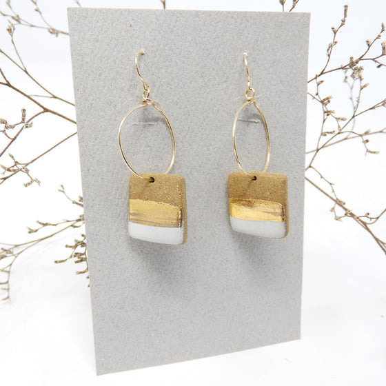 White and Gold Ceramic Earrings