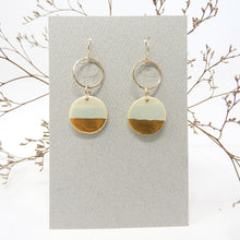  Round Light Blue and Gold Ceramic Earrings
