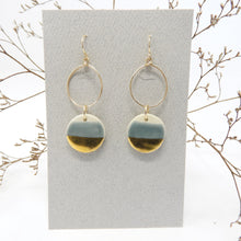  Teal and Gold Ceramic Earrings