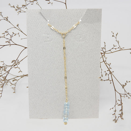Aquamarine Gemstone Y Drop Necklace