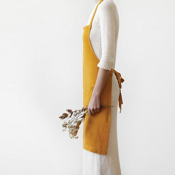 Washed Linen Apron - Mustard